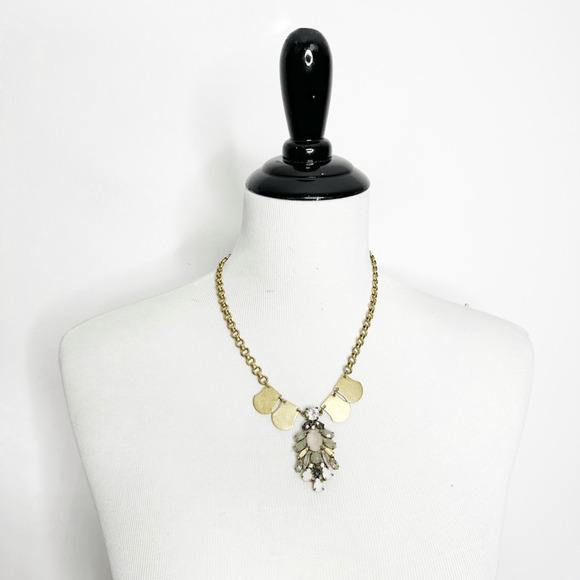 J. Crew Statement Necklace Art Deco Pendant Necklace gold tone maximalist - Picture 1 of 3